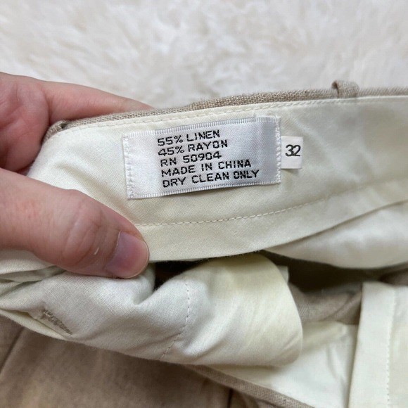 Pronti Collection by Phita Men's Pants 32 Linen Rayon Cream Trousers Pleated - Picture 10 of 10